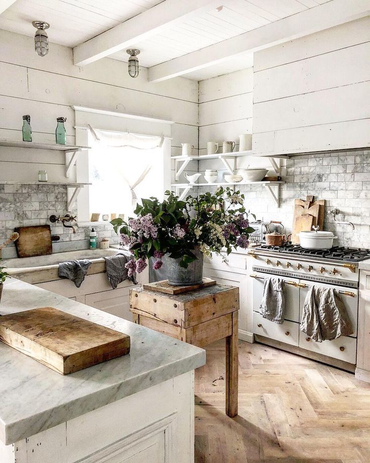 Farmhouse kitchen with rustic floral display