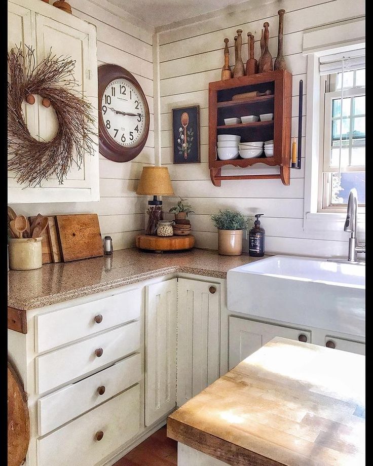 Farmhouse kitchen with rustic clock