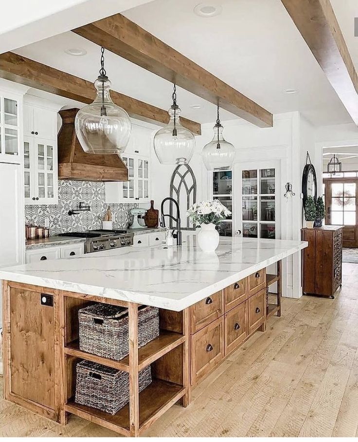 Farmhouse kitchen with white and wood accents