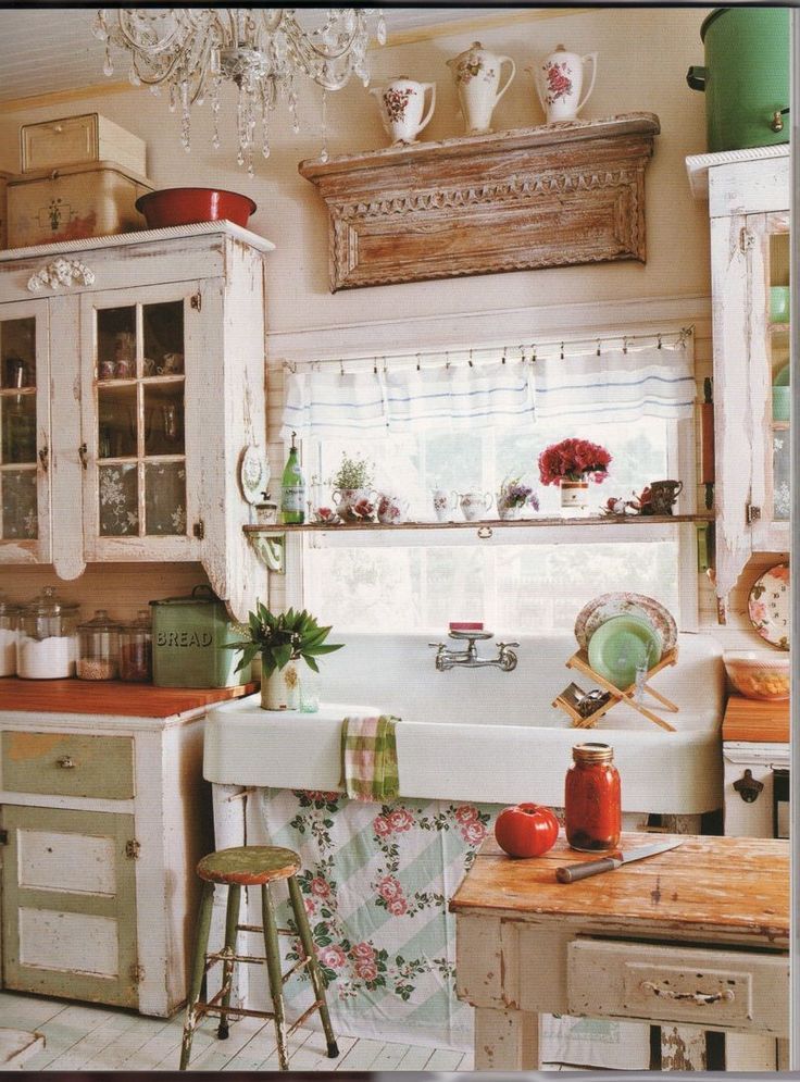 Farmhouse kitchen with vintage floral accents