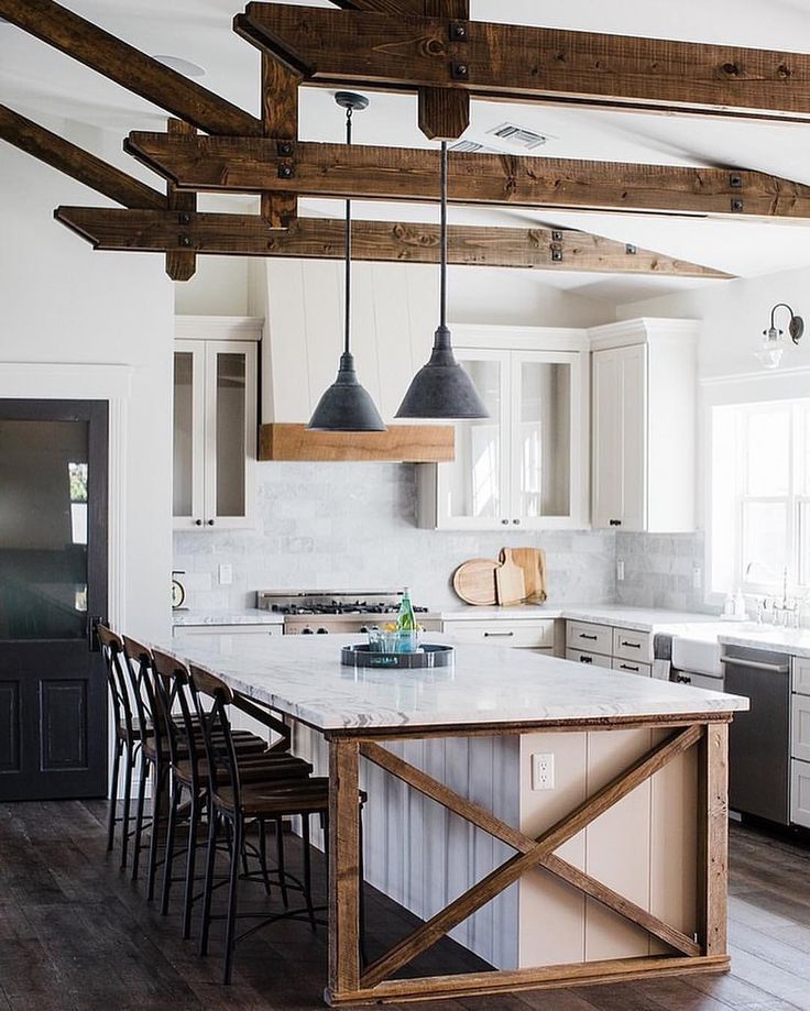 Farmhouse kitchen with exposed wood beams