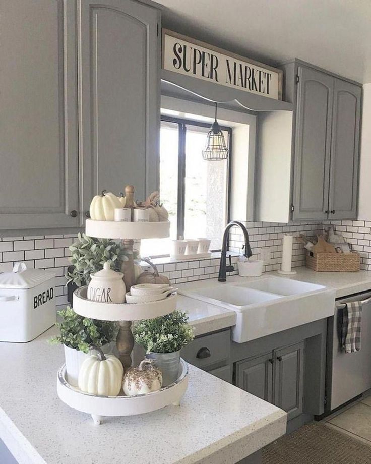 Farmhouse kitchen with tiered trays