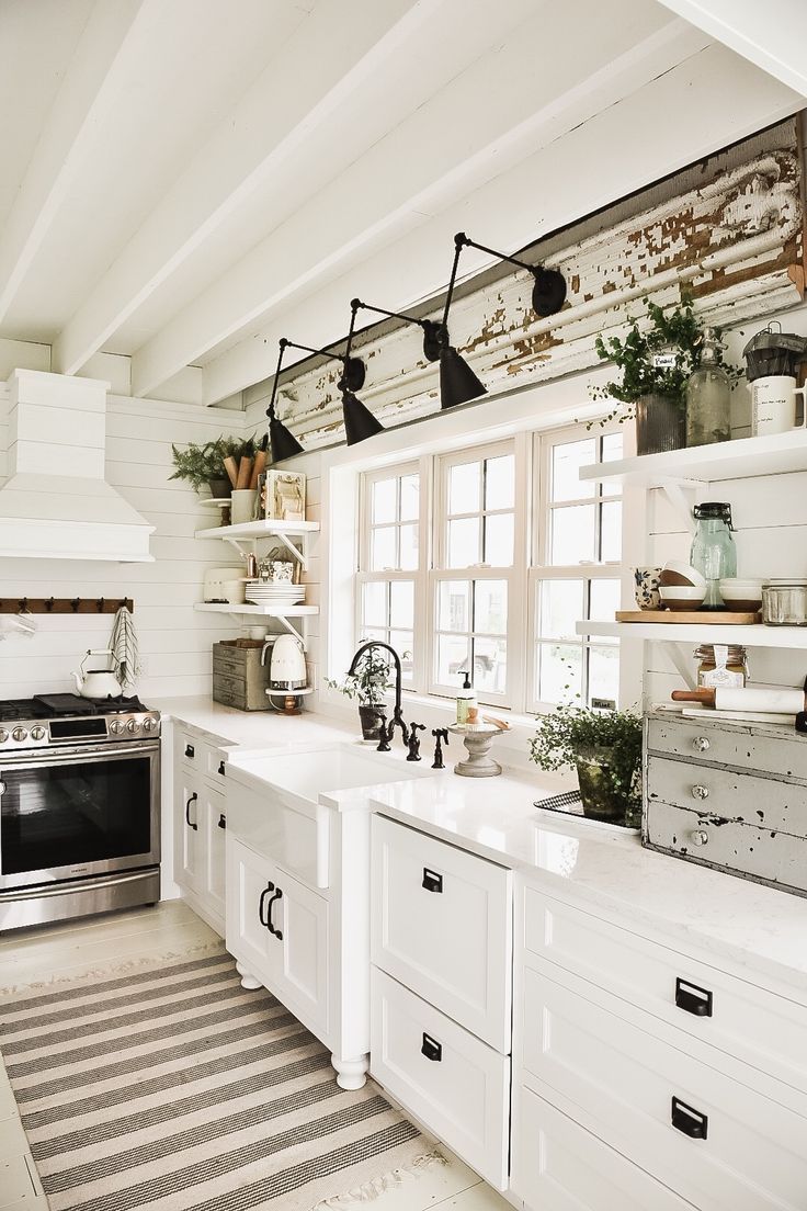 Farmhouse kitchen with industrial lighting