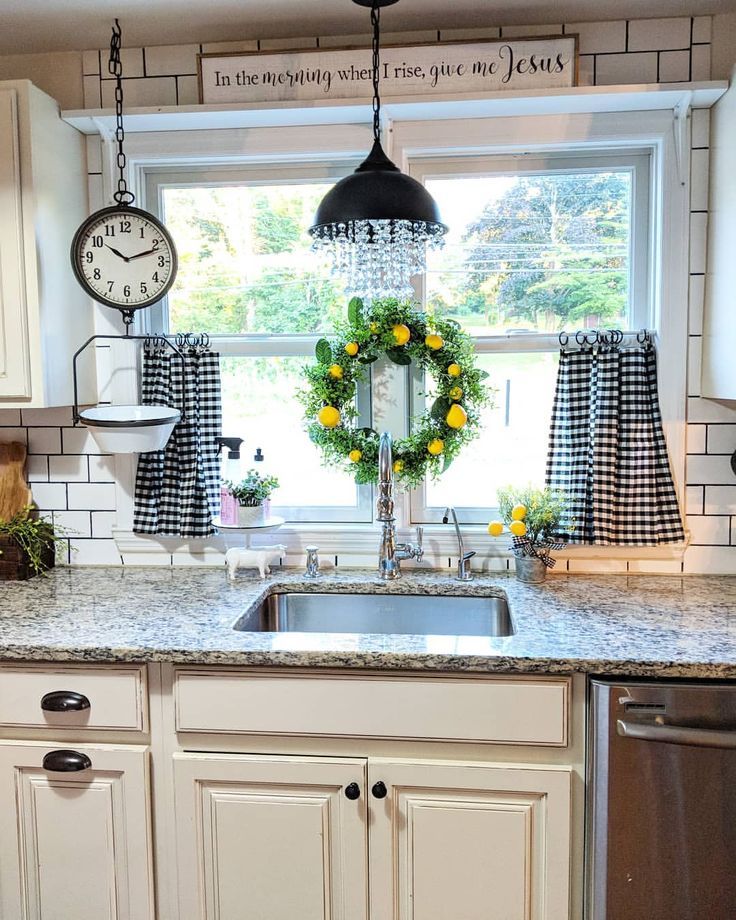 Farmhouse kitchen with lemon wreath