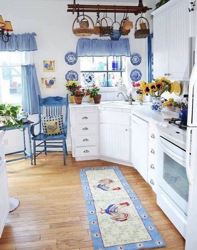 Farmhouse kitchen with blue and white accents