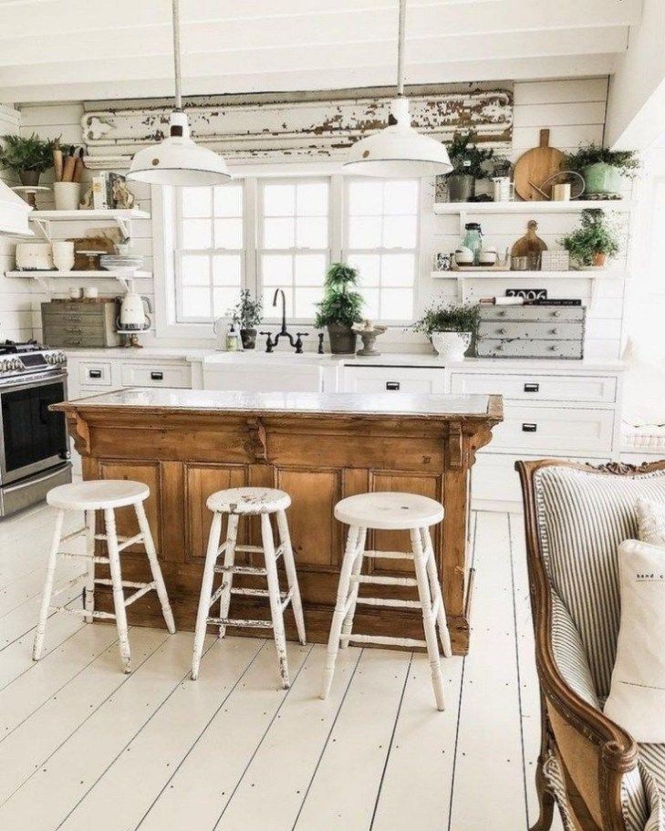 Farmhouse kitchen with wood and white accents