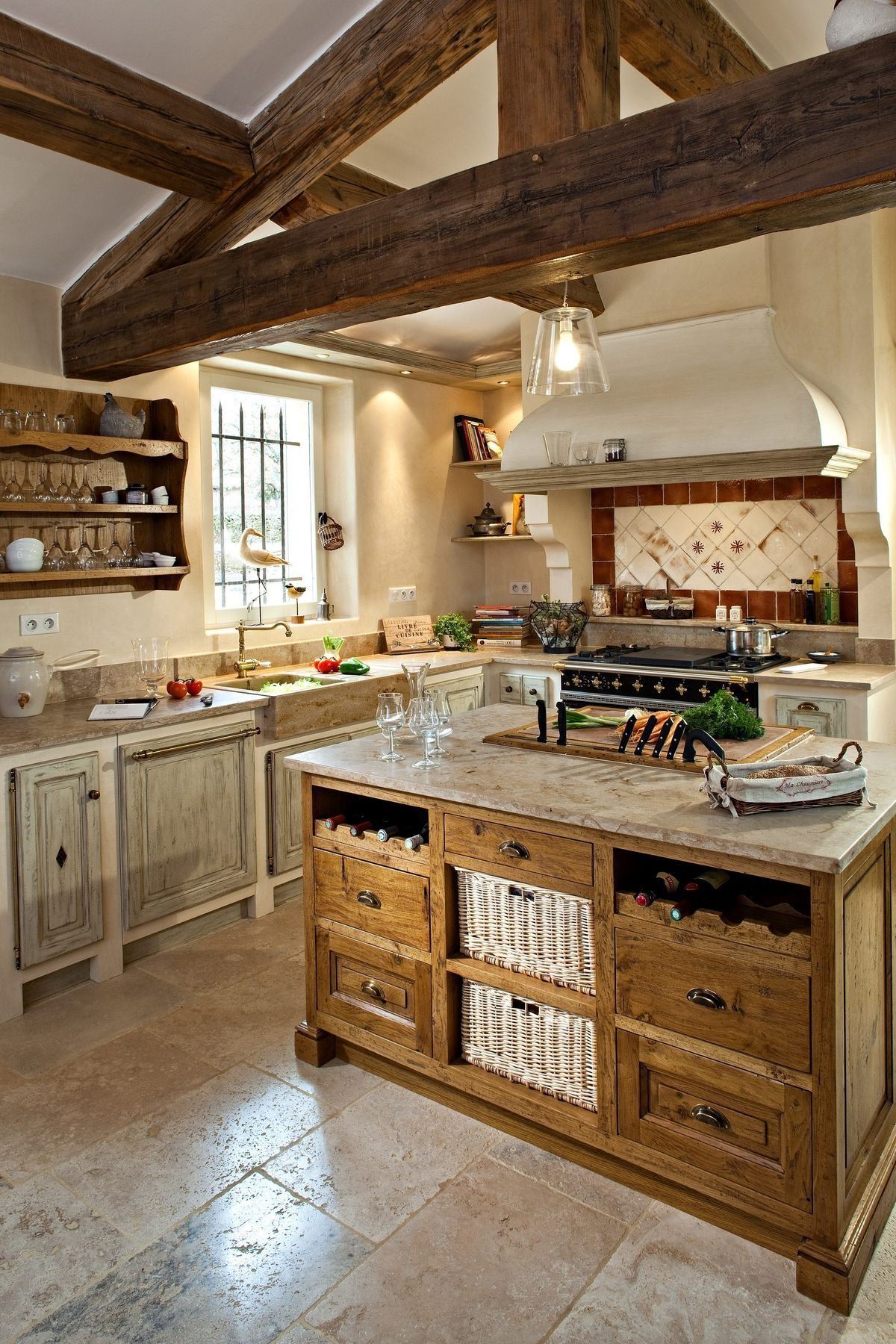 Farmhouse kitchen with exposed beams