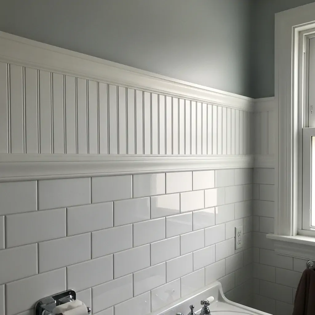 Tile and Wood Combo - 29 Easy Ideas for Beautiful Bathroom Beadboard