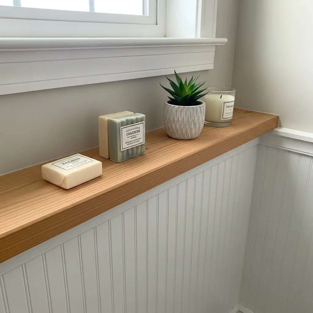 Beadboard with Shelf - 29 Easy Ideas for Beautiful Bathroom Beadboard