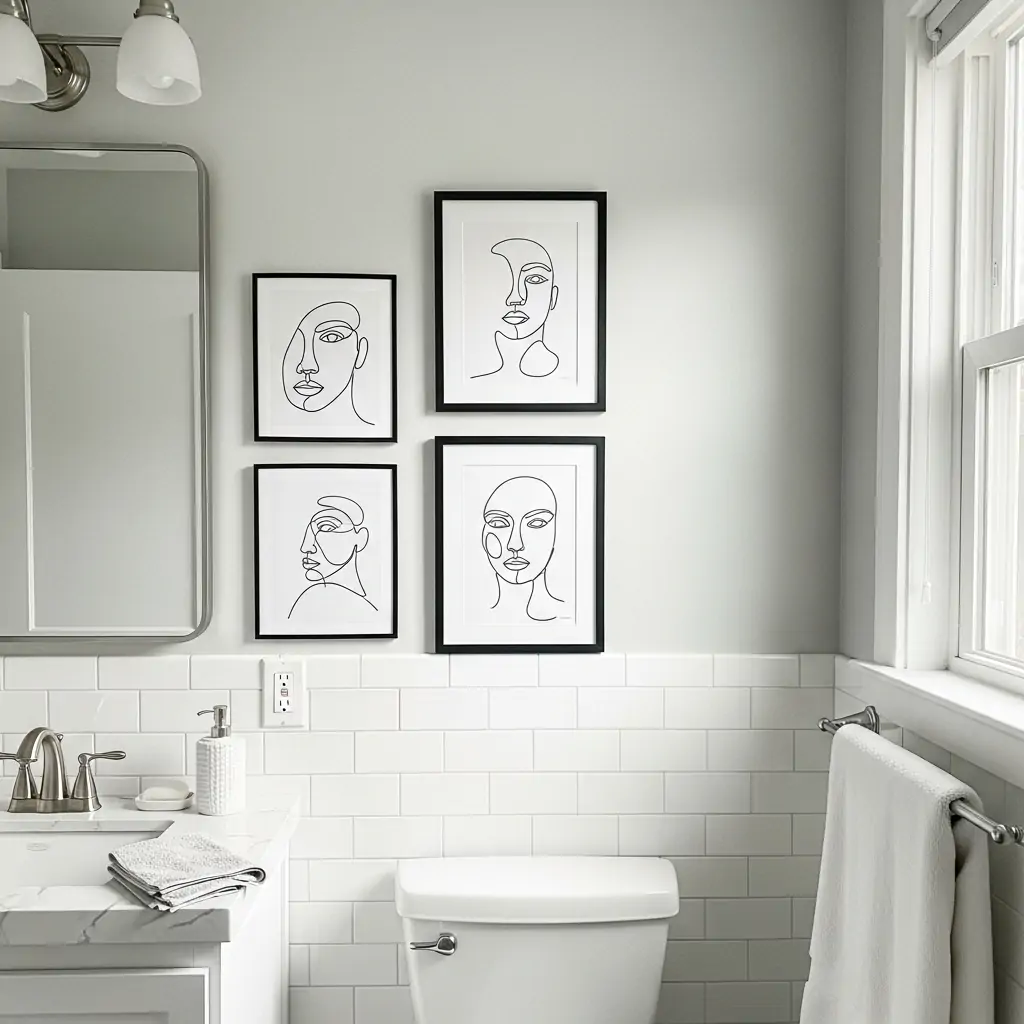 Framed Abstract Faces - Bathroom Picture Ideas Wall Art