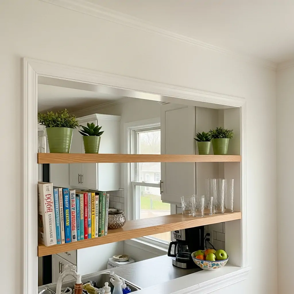 Add Open Shelves - 30 Genius Kitchen Pass Through Ideas