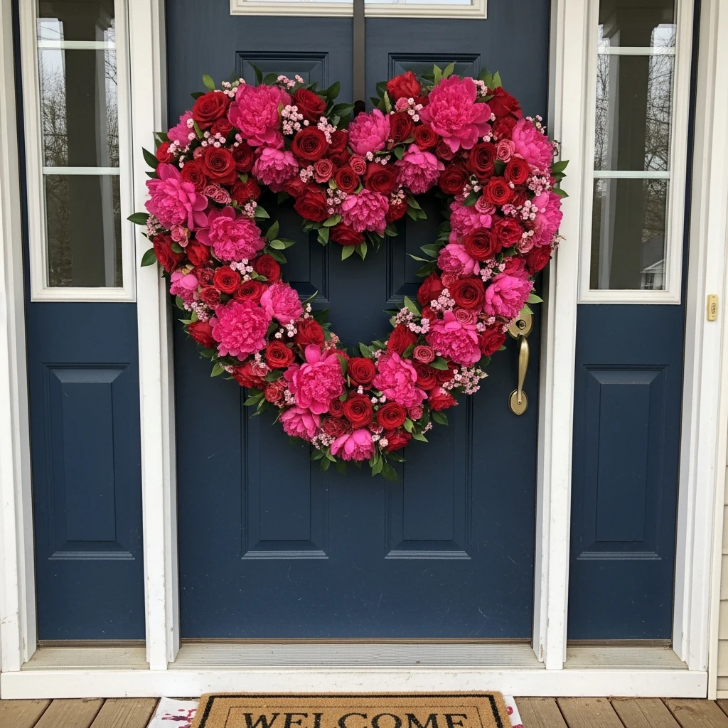 Bold Heart Floral Wreath - 30 Simple Valentine Door Decoration Ideas for a Beautiful Home