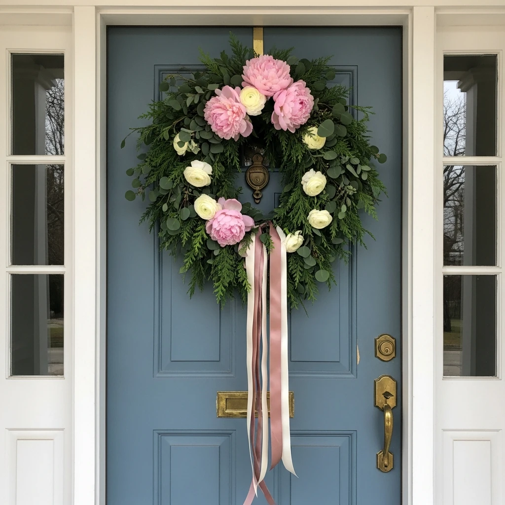 Elegant Door Swag With Ribbons - 30 Simple Valentine Door Decoration Ideas for a Beautiful Home