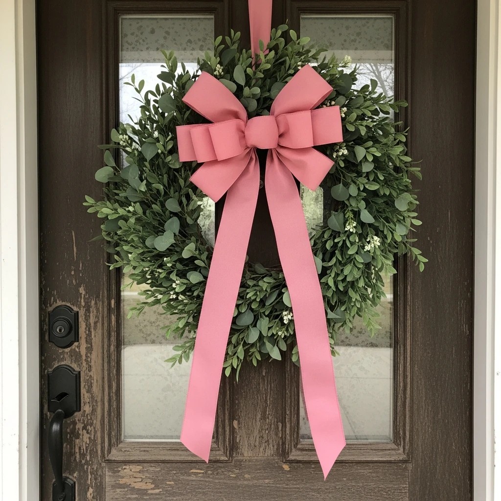 Feminine Pink Bow Wreath - 30 Simple Valentine Door Decoration Ideas for a Beautiful Home