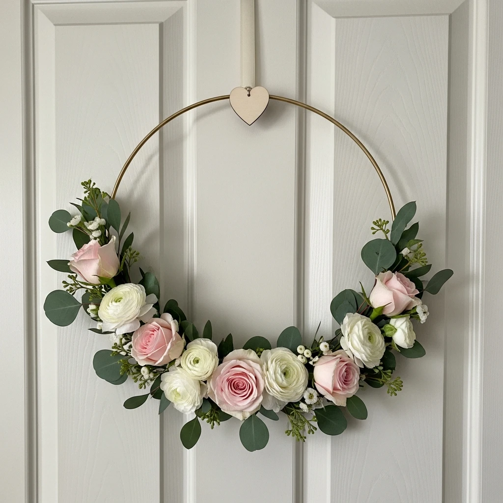 Modern Floral Hoop Wreath - 30 Simple Valentine Door Decoration Ideas for a Beautiful Home