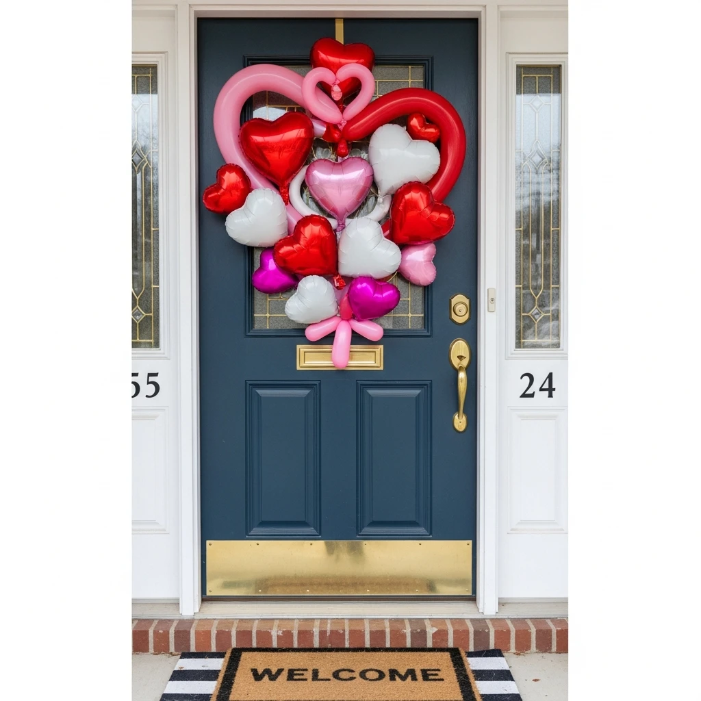 Playful Faux Balloon Heart - 30 Simple Valentine Door Decoration Ideas for a Beautiful Home