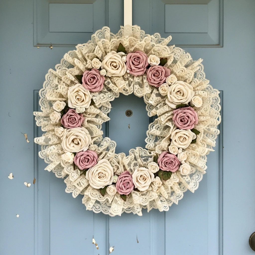 Romantic Lace Wreath - 30 Simple Valentine Door Decoration Ideas for a Beautiful Home