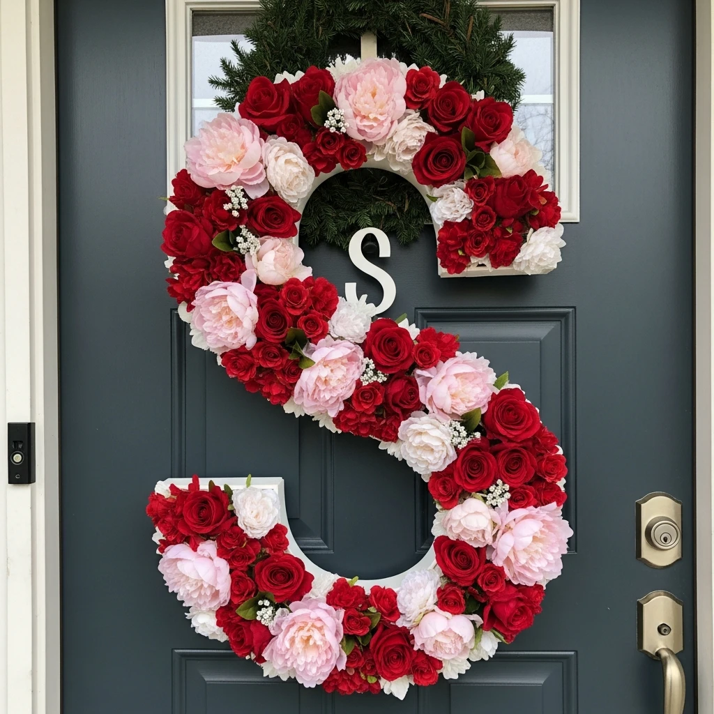 Personalized Floral Monogram - 30 Simple Valentine Door Decoration Ideas for a Beautiful Home
