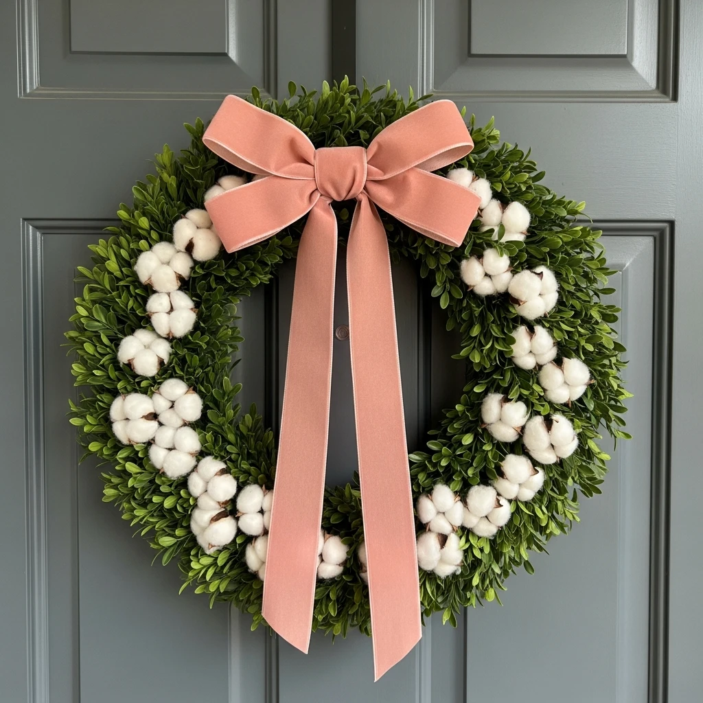 Neutral Wreath, Blush Bow - 30 Simple Valentine Door Decoration Ideas for a Beautiful Home