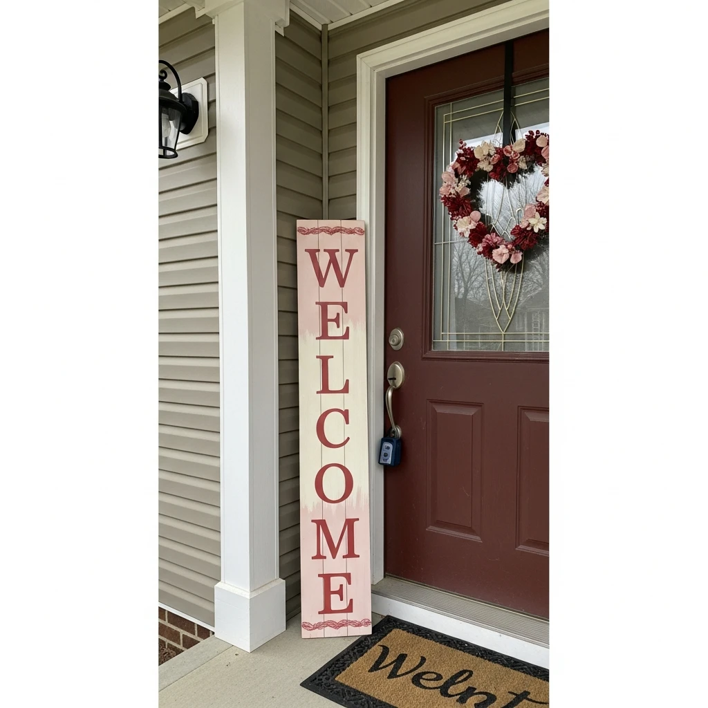 Vertical Valentine Welcome Sign - 30 Simple Valentine Door Decoration Ideas for a Beautiful Home