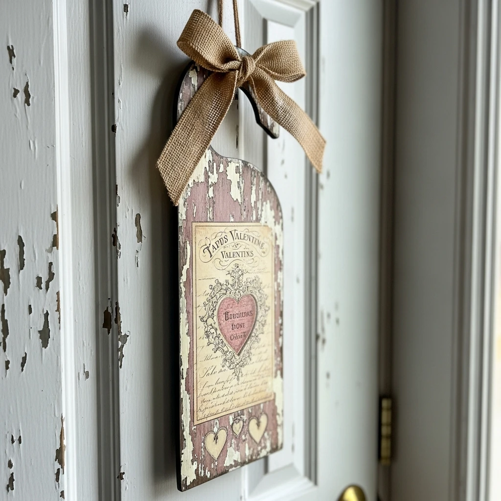 Nostalgic Vintage Door Hanger - 30 Simple Valentine Door Decoration Ideas for a Beautiful Home