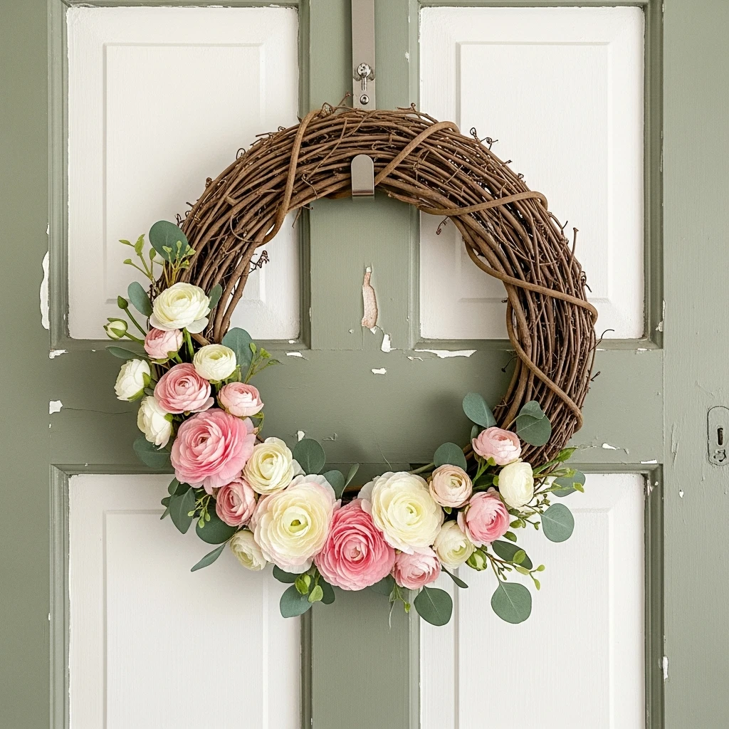 Farmhouse Blush Grapevine Wreath - 30 Simple Valentine Door Decoration Ideas for a Beautiful Home