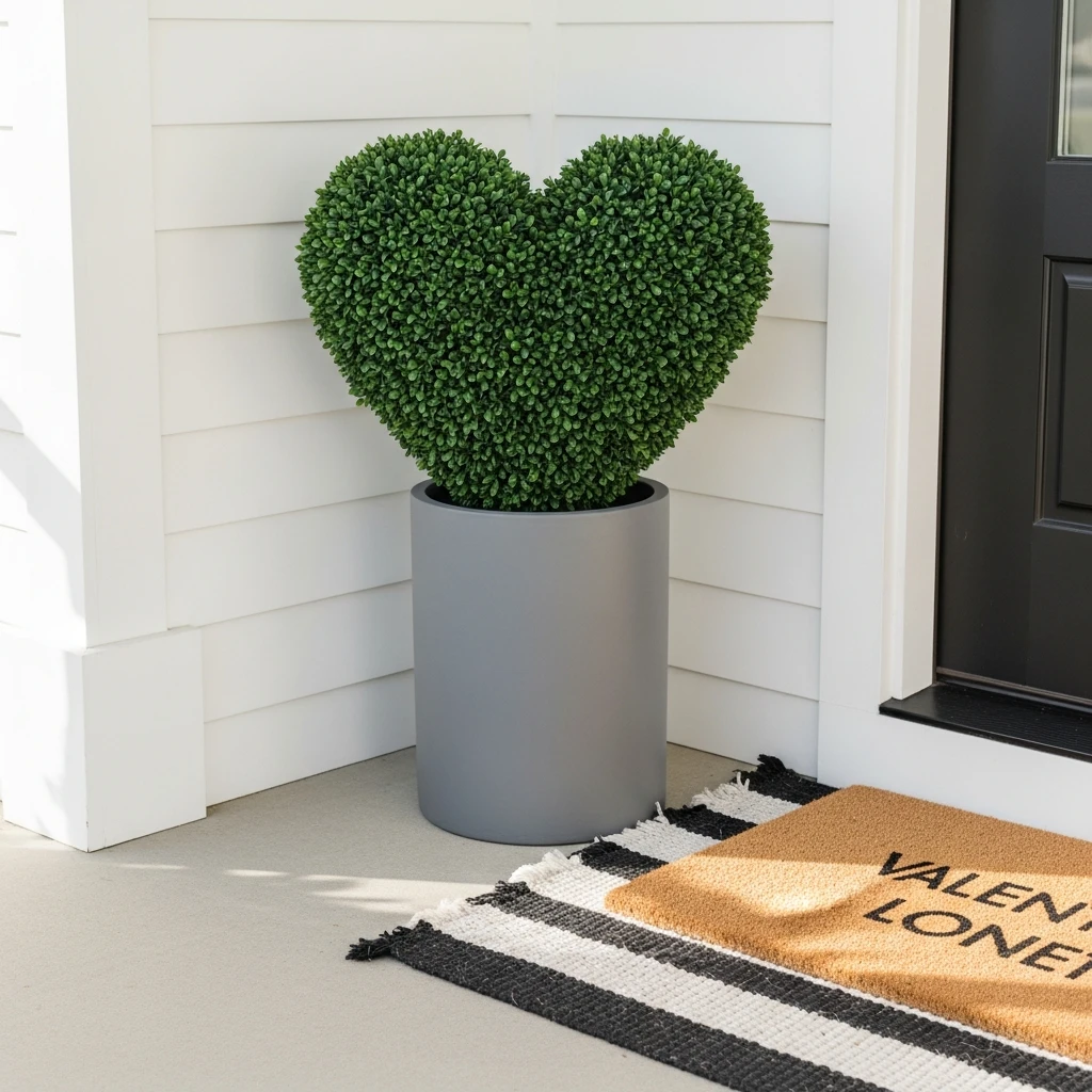 Chic Heart Topiary - 30 Simple, Budget-Friendly Valentine Front Porch Ideas