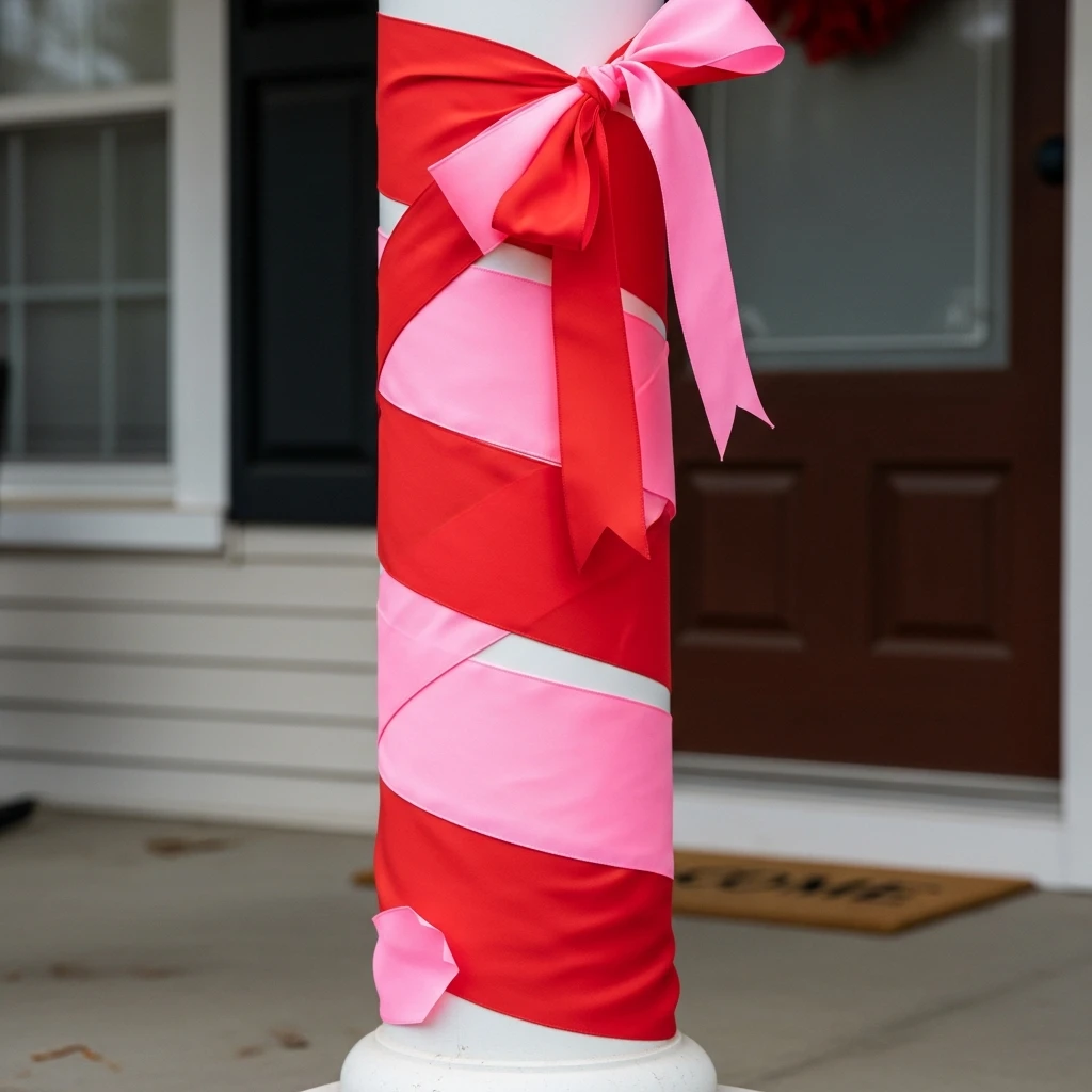 Festive Column Wrapping - 30 Simple, Budget-Friendly Valentine Front Porch Ideas