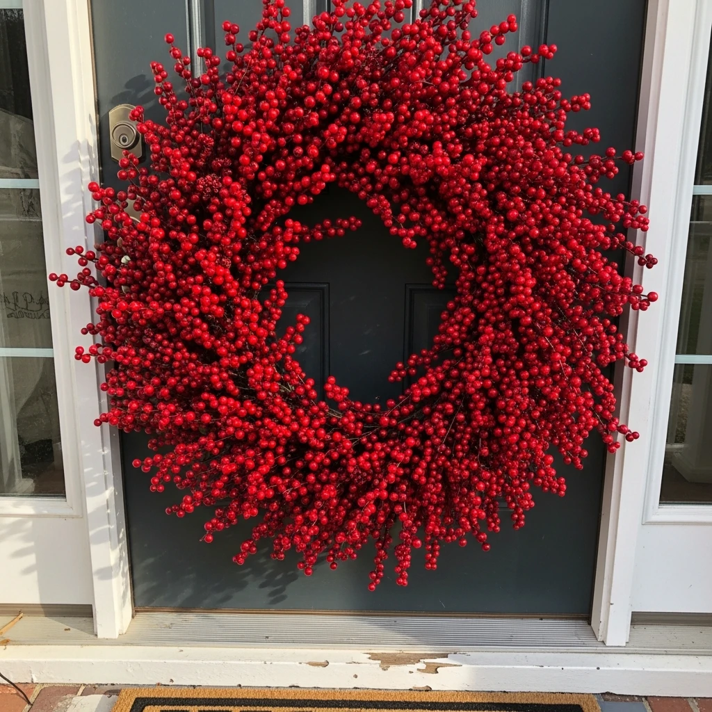 Elegant Red Berry Wreath - 30 Simple, Budget-Friendly Valentine Front Porch Ideas