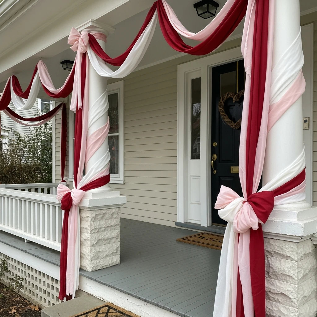 Soft Fabric Column Wrap - 30 Simple, Budget-Friendly Valentine Front Porch Ideas
