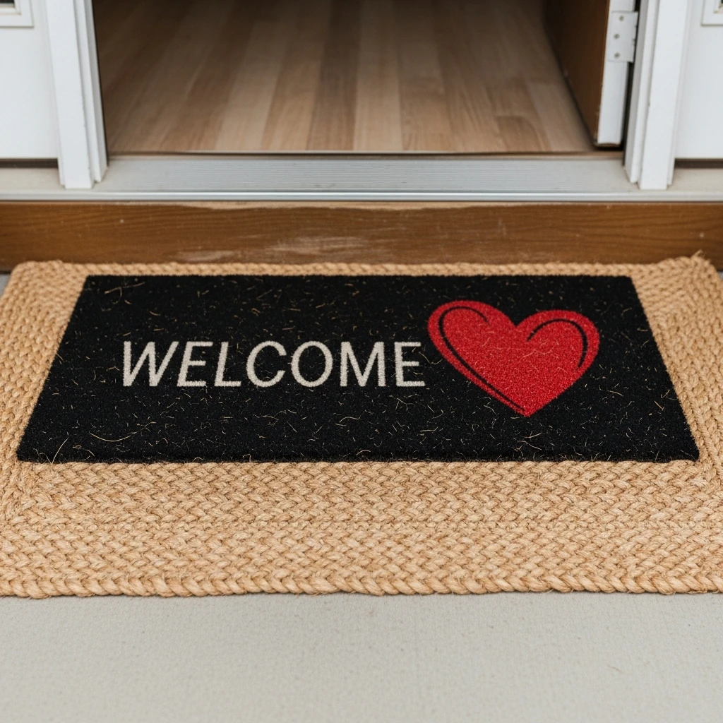 Layered Welcome Mat - 30 Simple, Budget-Friendly Valentine Front Porch Ideas