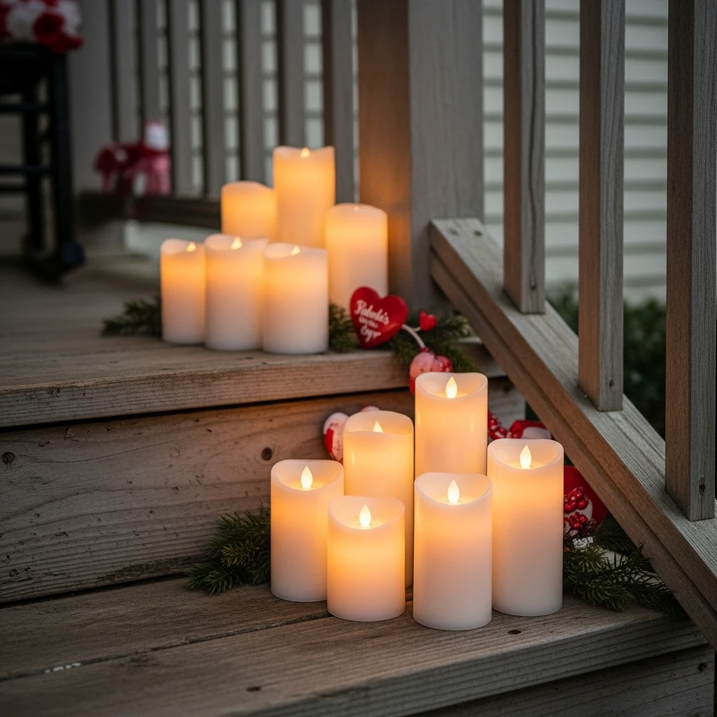Warm Candle Cluster - 30 Simple, Budget-Friendly Valentine Front Porch Ideas