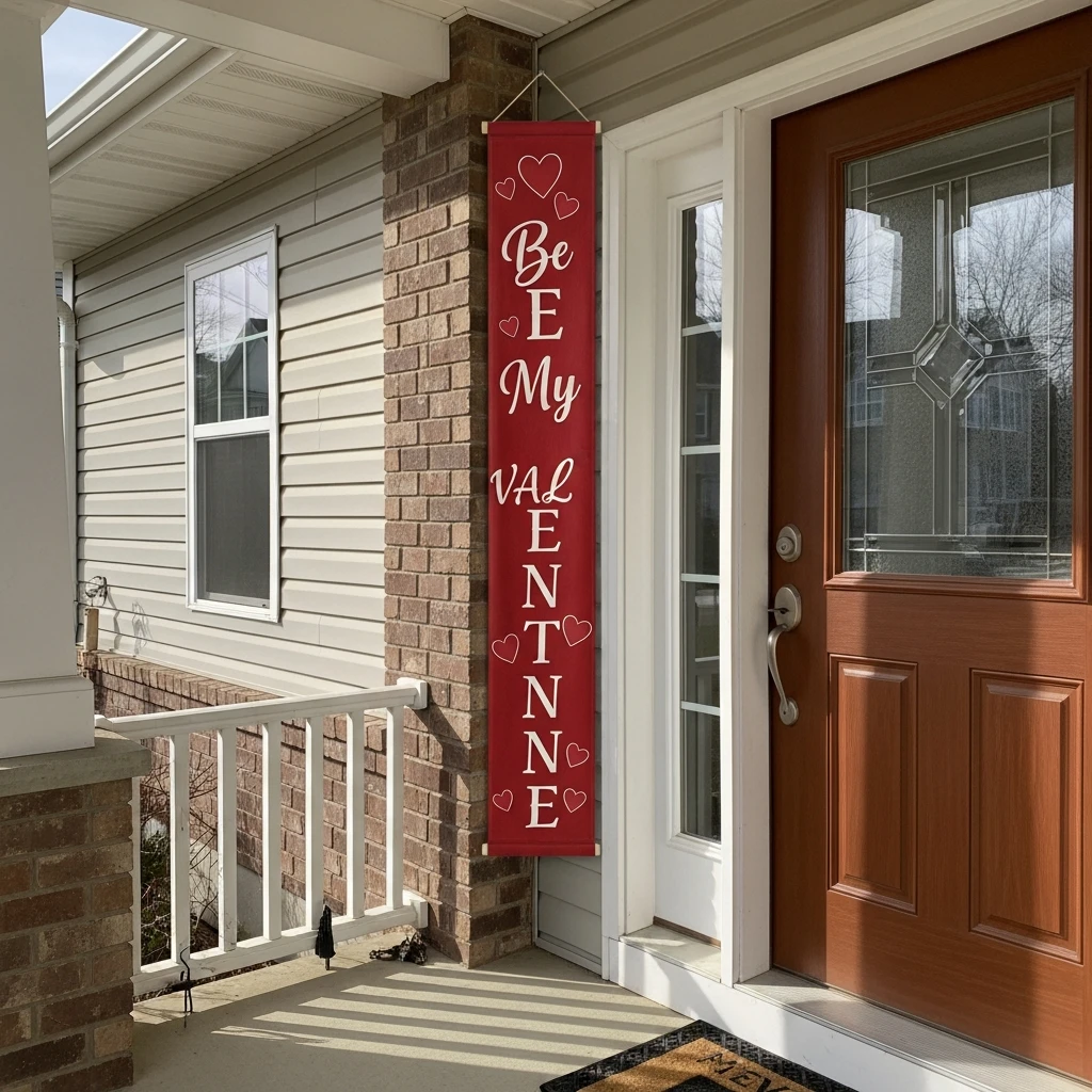 Vertical Porch Banner - 30 Simple, Budget-Friendly Valentine Front Porch Ideas