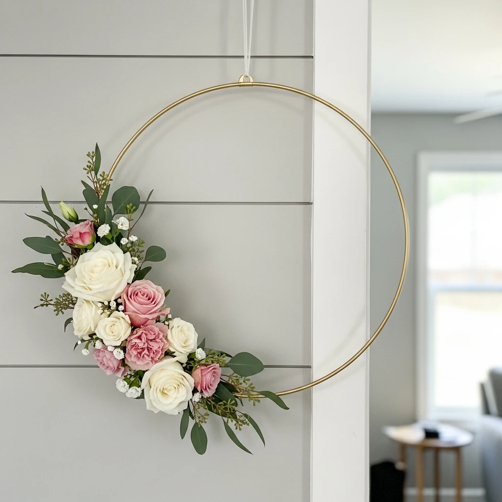 Sleek Gold Hoop Floral - 30 Beautiful Valentine Wreath Ideas for a Quick Update