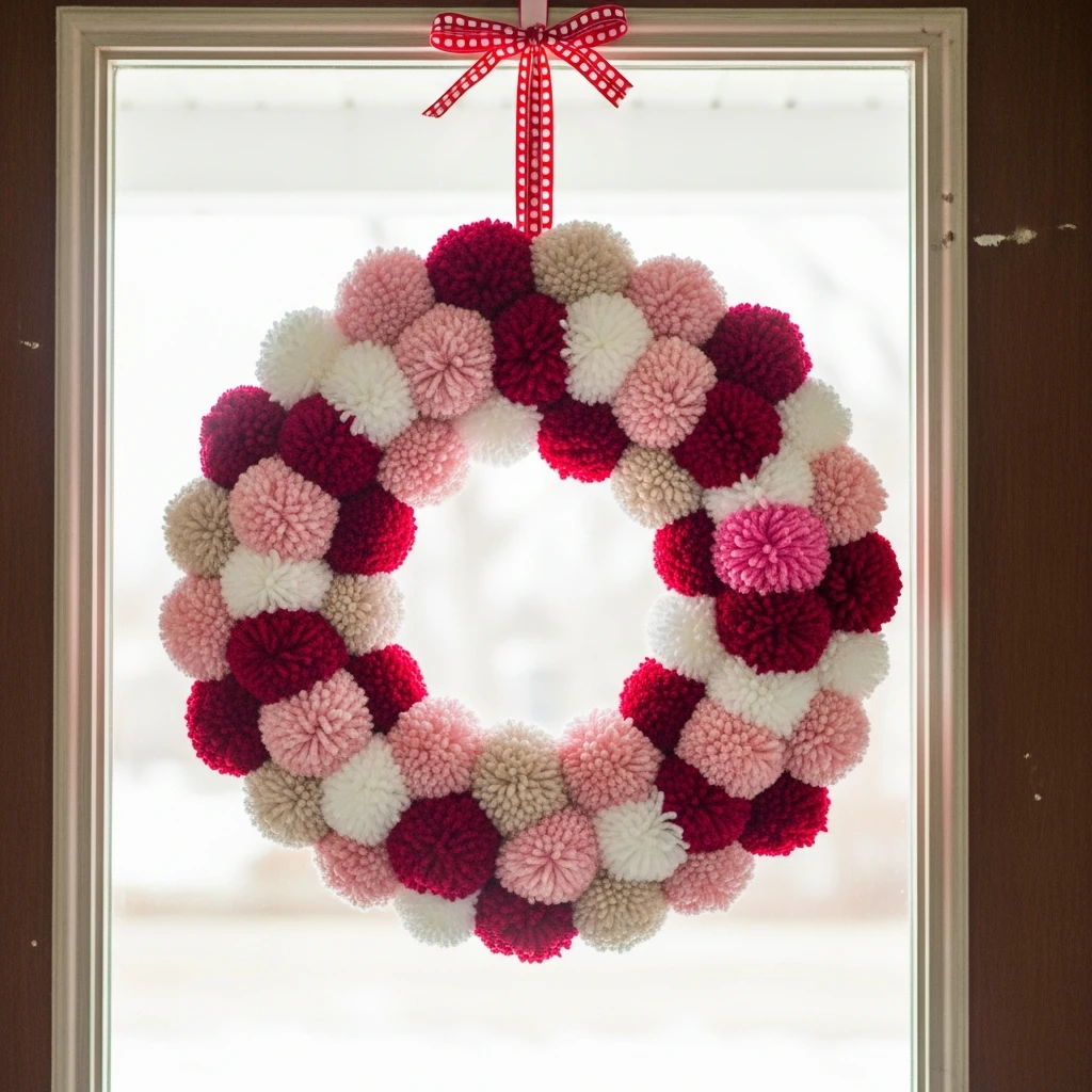 Cheerful Pom-Pom Fun - 30 Beautiful Valentine Wreath Ideas for a Quick Update