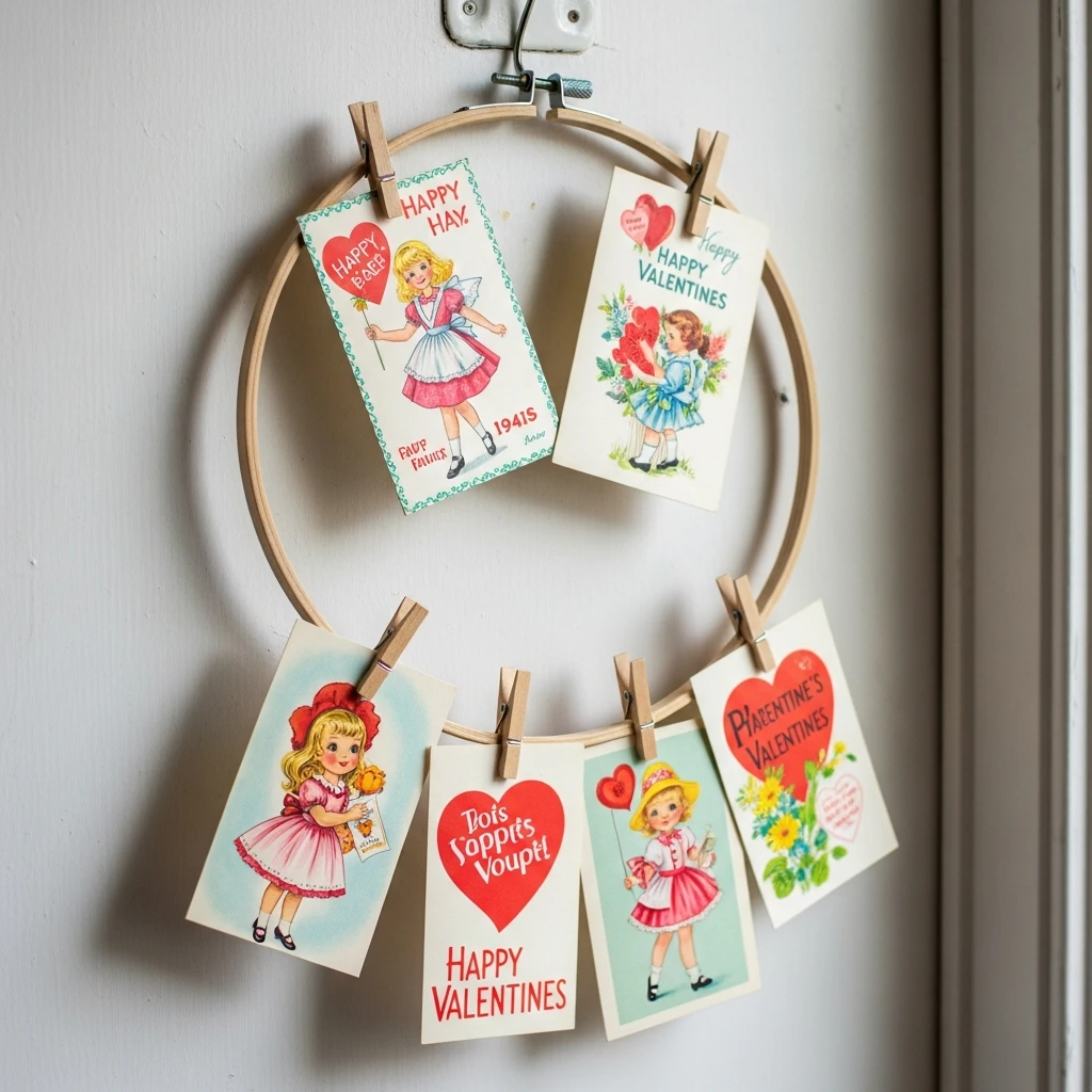 Nostalgic Card Display - 30 Beautiful Valentine Wreath Ideas for a Quick Update
