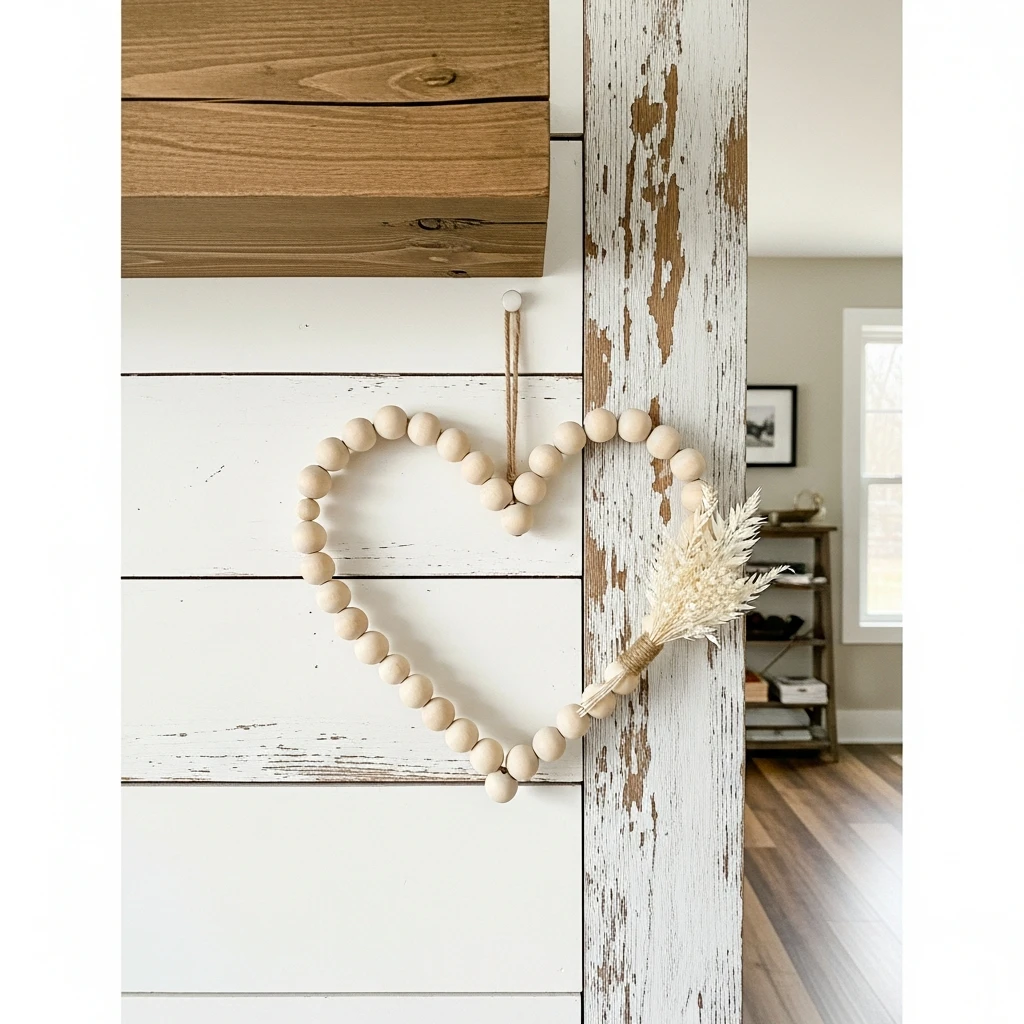 Minimalist Wood Bead - 30 Beautiful Valentine Wreath Ideas for a Quick Update
