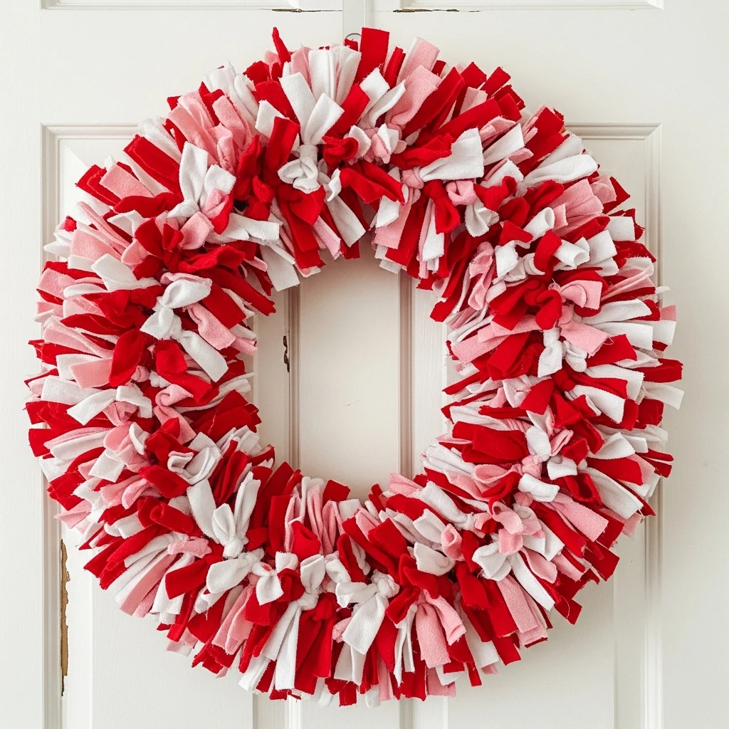 Budget-Friendly Rag Wreath - 30 Beautiful Valentine Wreath Ideas for a Quick Update