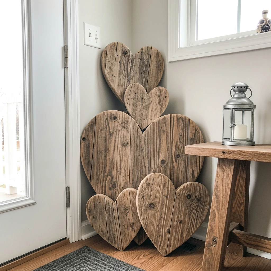 Rustic Wooden Heart Decor - 30 Simple Valentine Entryway Ideas: Get a Beautiful, Cozy Look on a Budget