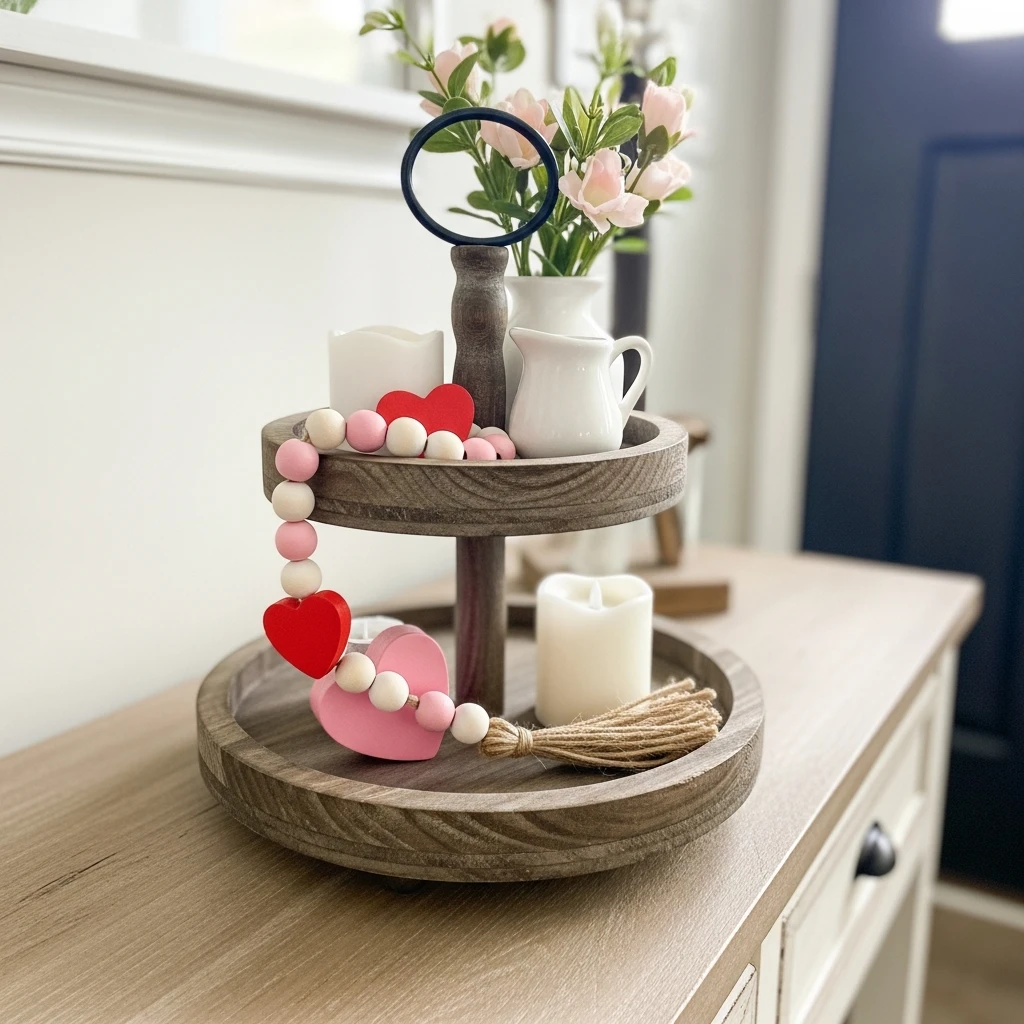 Simple Valentine Tiered Tray - 30 Simple Valentine Entryway Ideas: Get a Beautiful, Cozy Look on a Budget