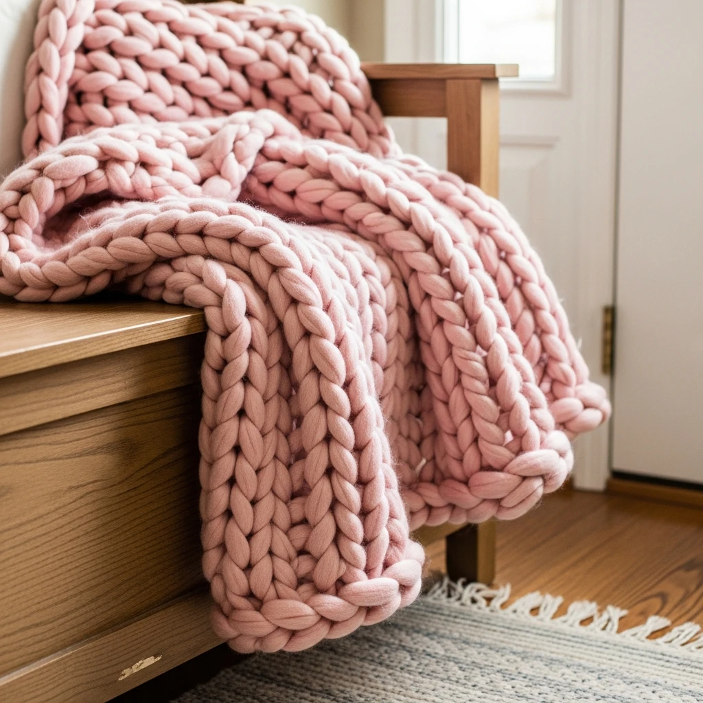 Cozy Pink Knit Blanket - 30 Simple Valentine Entryway Ideas: Get a Beautiful, Cozy Look on a Budget