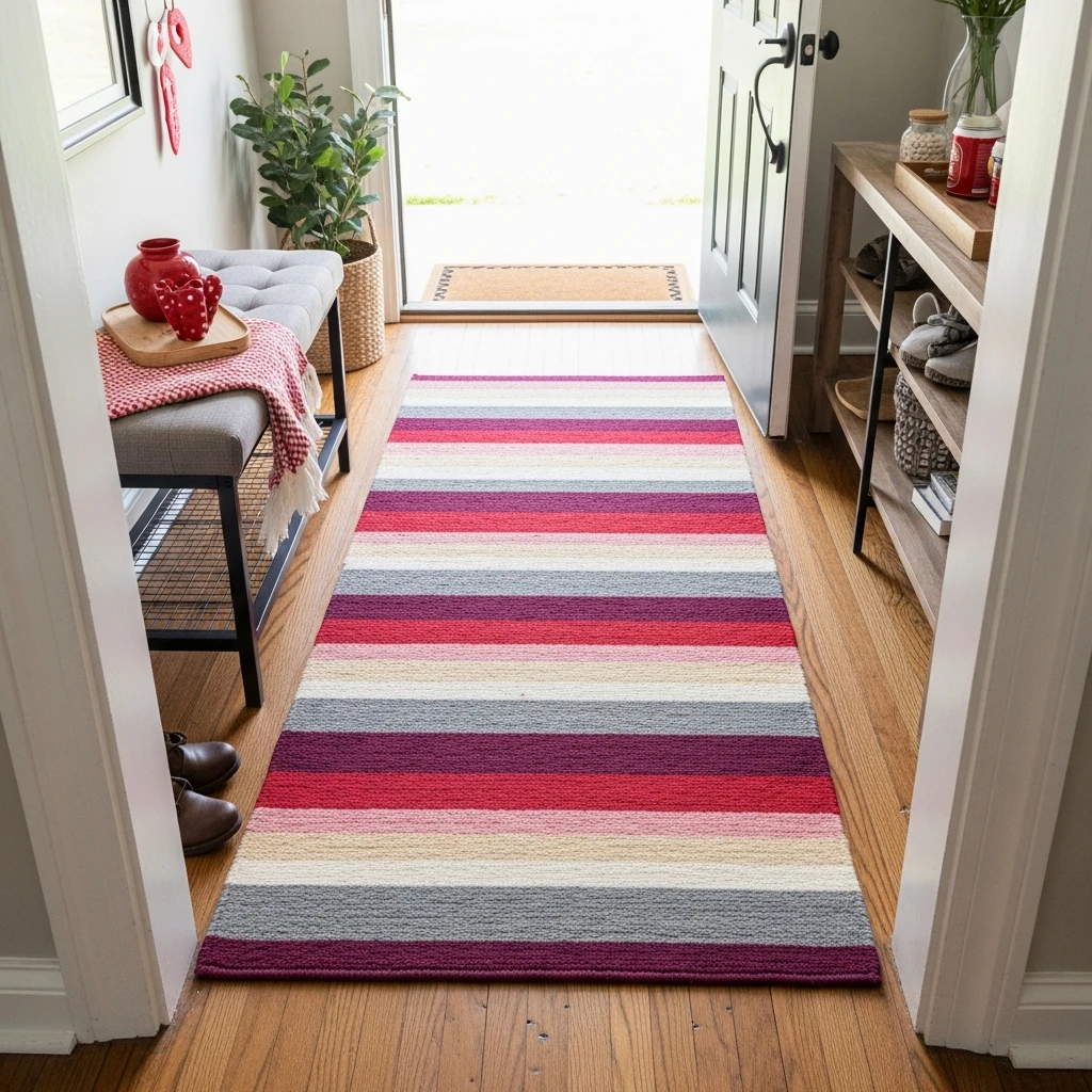 Striped Entryway Runner - 30 Simple Valentine Entryway Ideas: Get a Beautiful, Cozy Look on a Budget