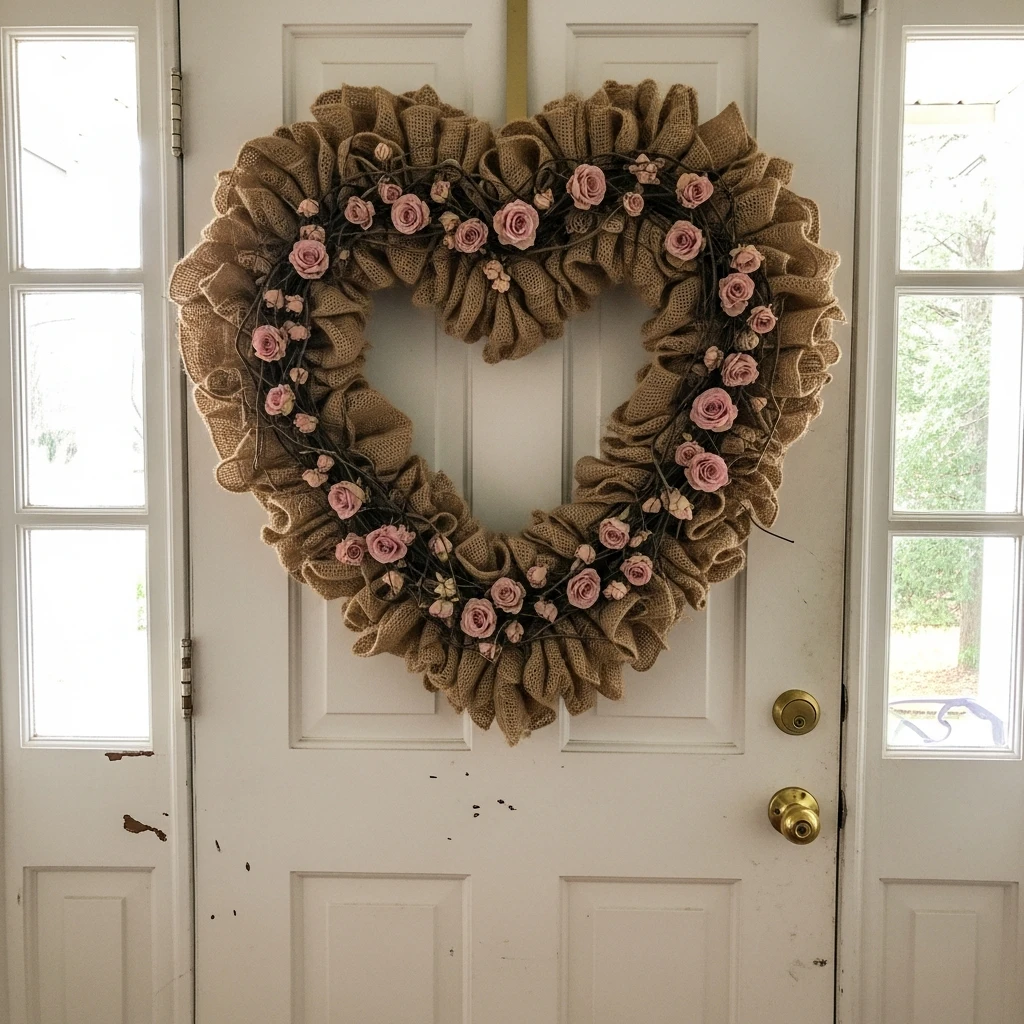 Heart-Shaped Wreath Entry - 30 Simple Valentine Entryway Ideas: Get a Beautiful, Cozy Look on a Budget