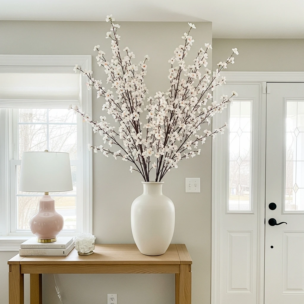 Elegant Blooming Branches - 30 Simple Valentine Entryway Ideas: Get a Beautiful, Cozy Look on a Budget