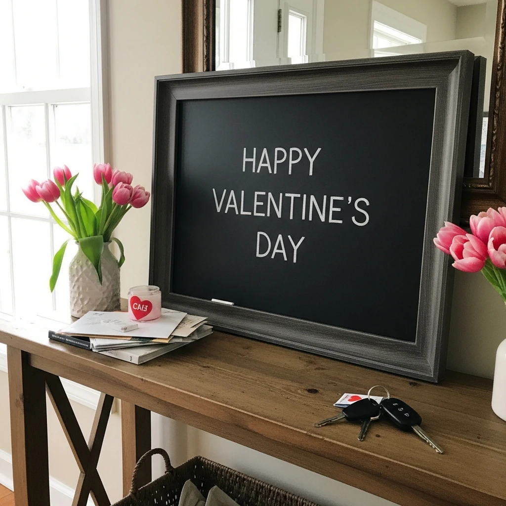 Chalkboard Love Message - 30 Simple Valentine Entryway Ideas: Get a Beautiful, Cozy Look on a Budget
