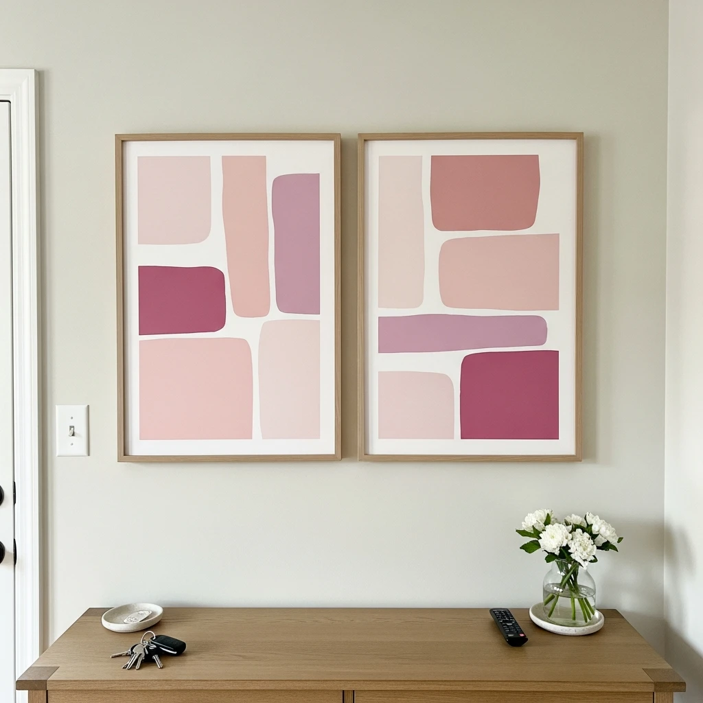 Minimalist Pink Artwork - 30 Simple Valentine Entryway Ideas: Get a Beautiful, Cozy Look on a Budget