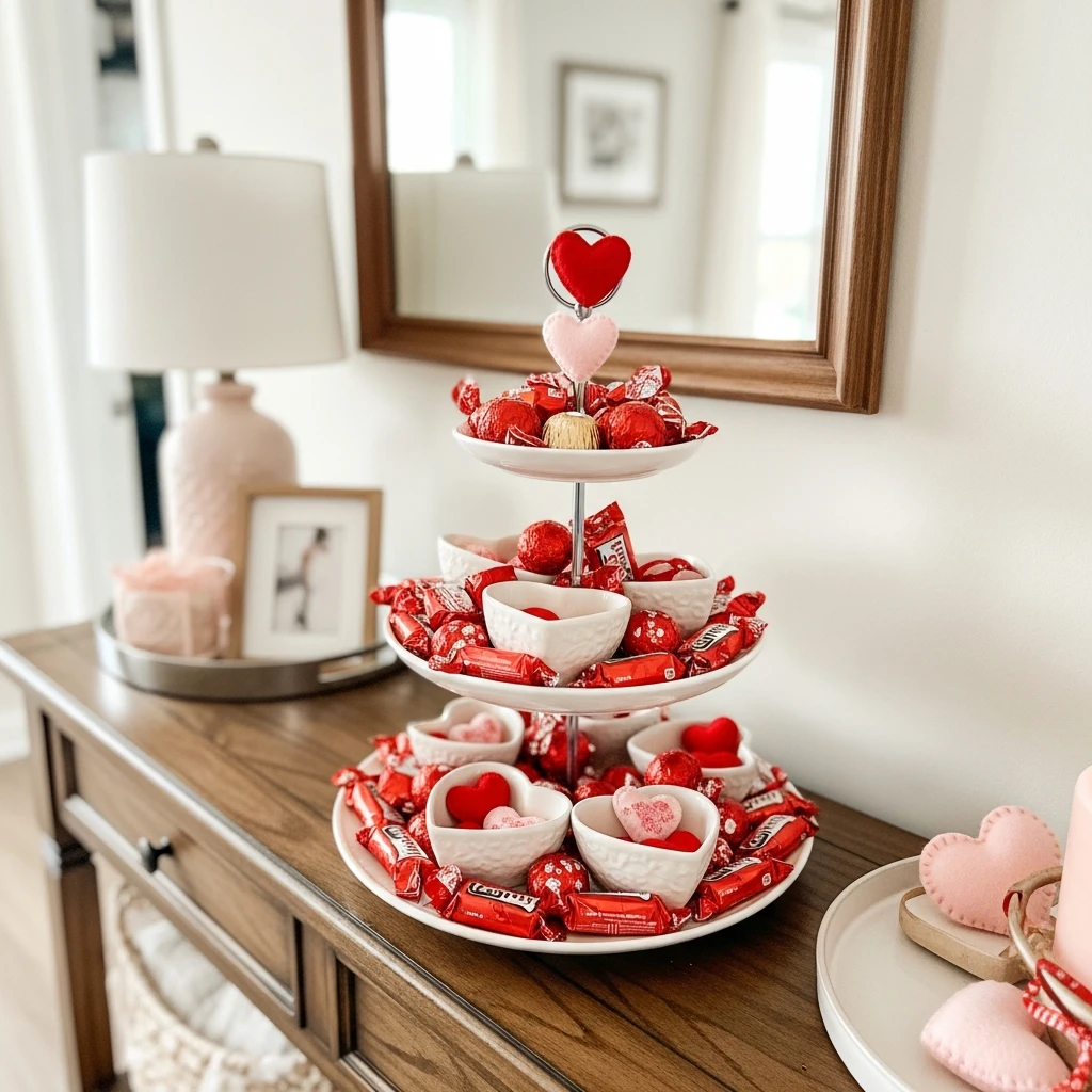 Festive Cupcake Stand - 30 Simple Valentine Entryway Ideas: Get a Beautiful, Cozy Look on a Budget