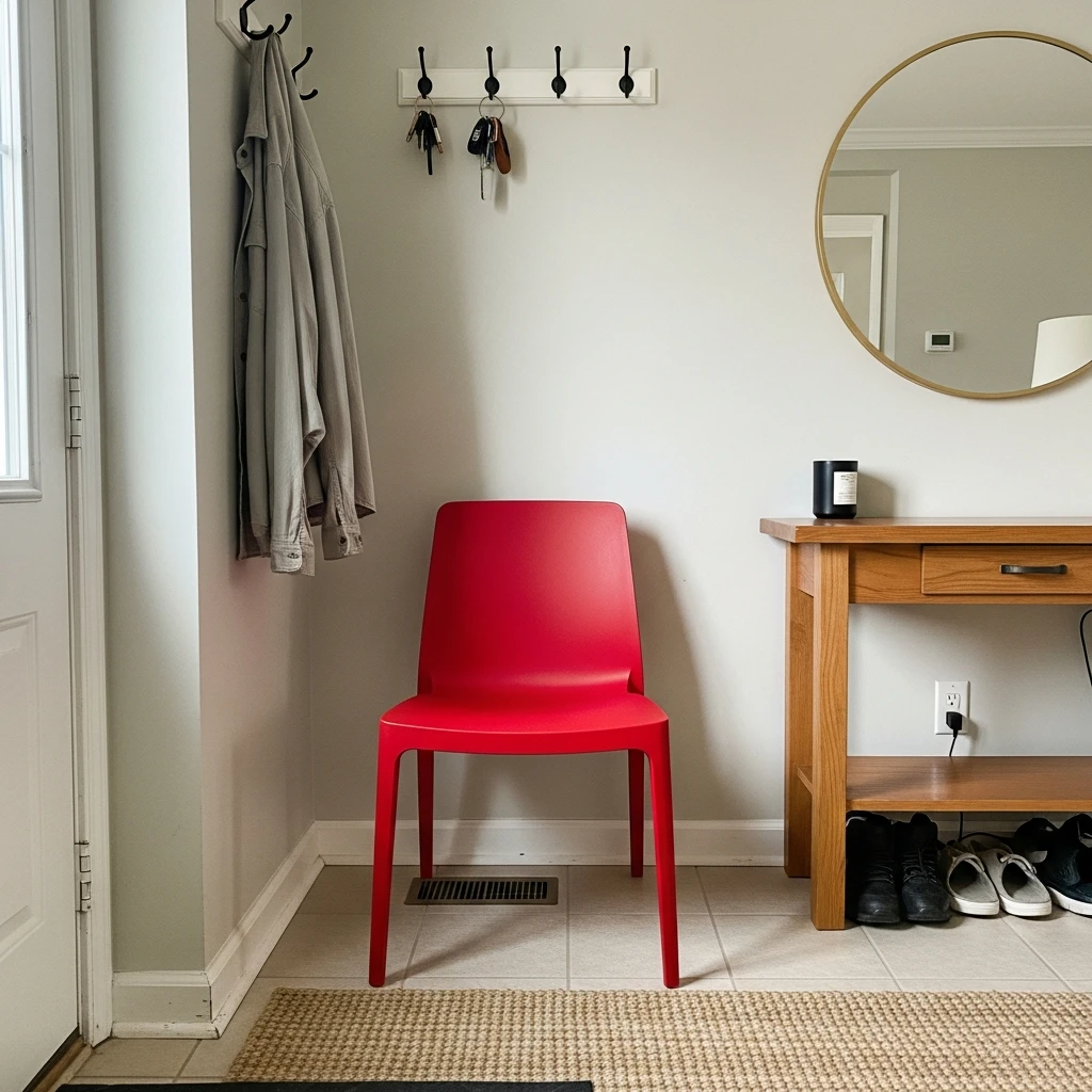 Bold Red Accent Chair - 30 Simple Valentine Entryway Ideas: Get a Beautiful, Cozy Look on a Budget