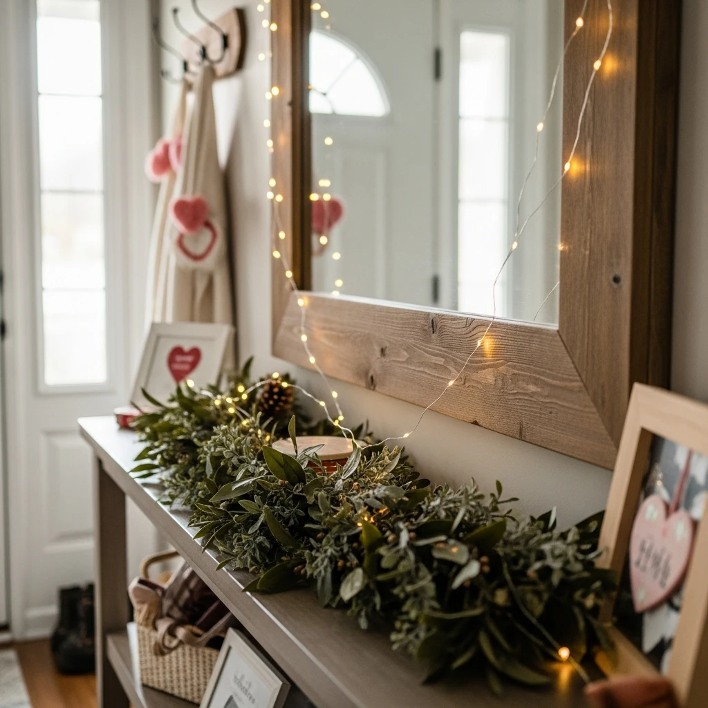 Cozy Fairy Light Sparkle - 30 Simple Valentine Entryway Ideas: Get a Beautiful, Cozy Look on a Budget