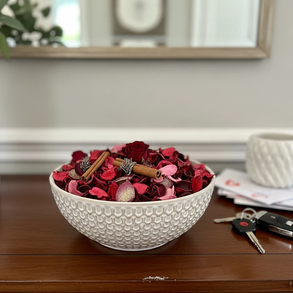 Fragrant Rose Potpourri - 30 Simple Valentine Entryway Ideas: Get a Beautiful, Cozy Look on a Budget